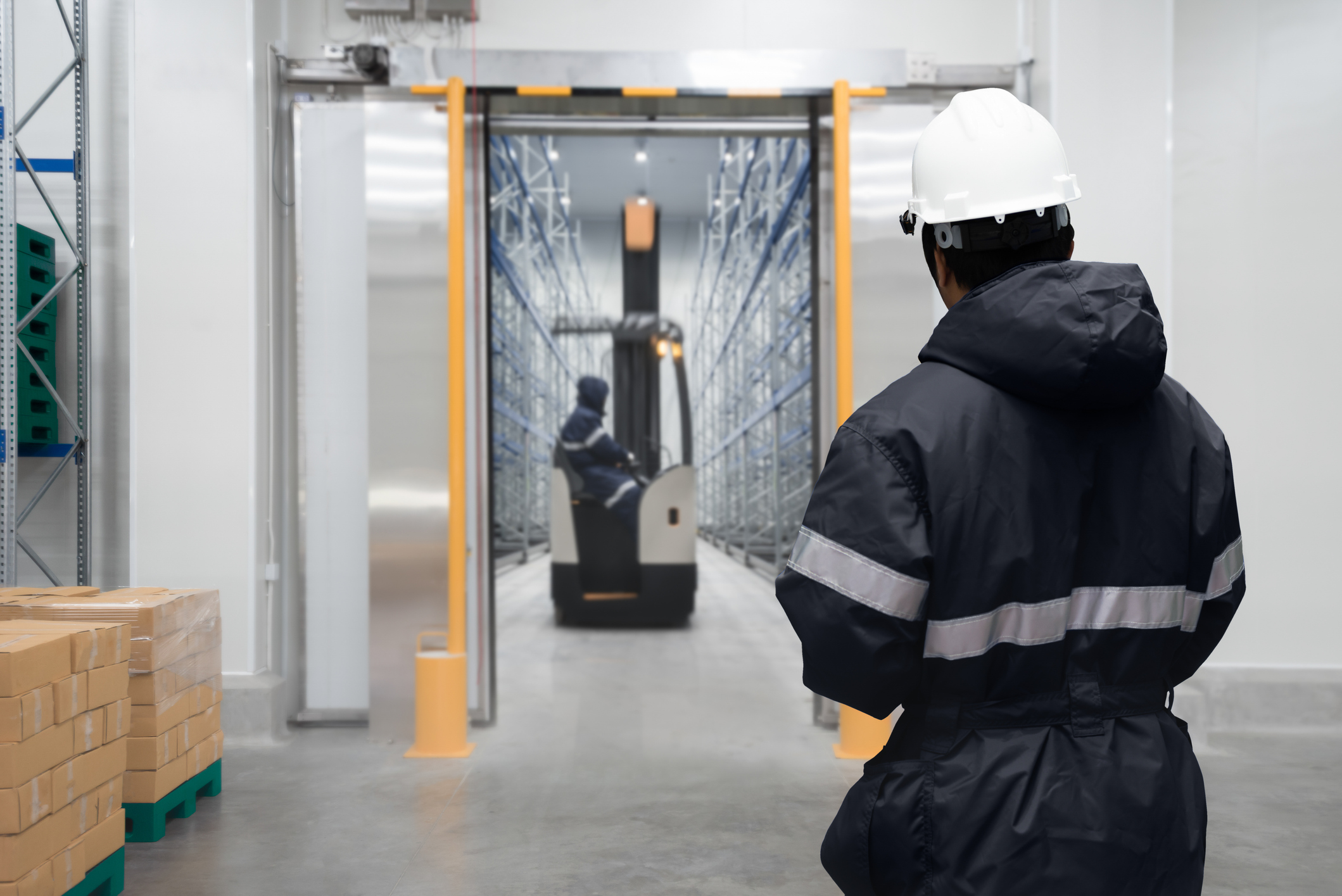 Logistik-Kühllager mit Mitarbeiter